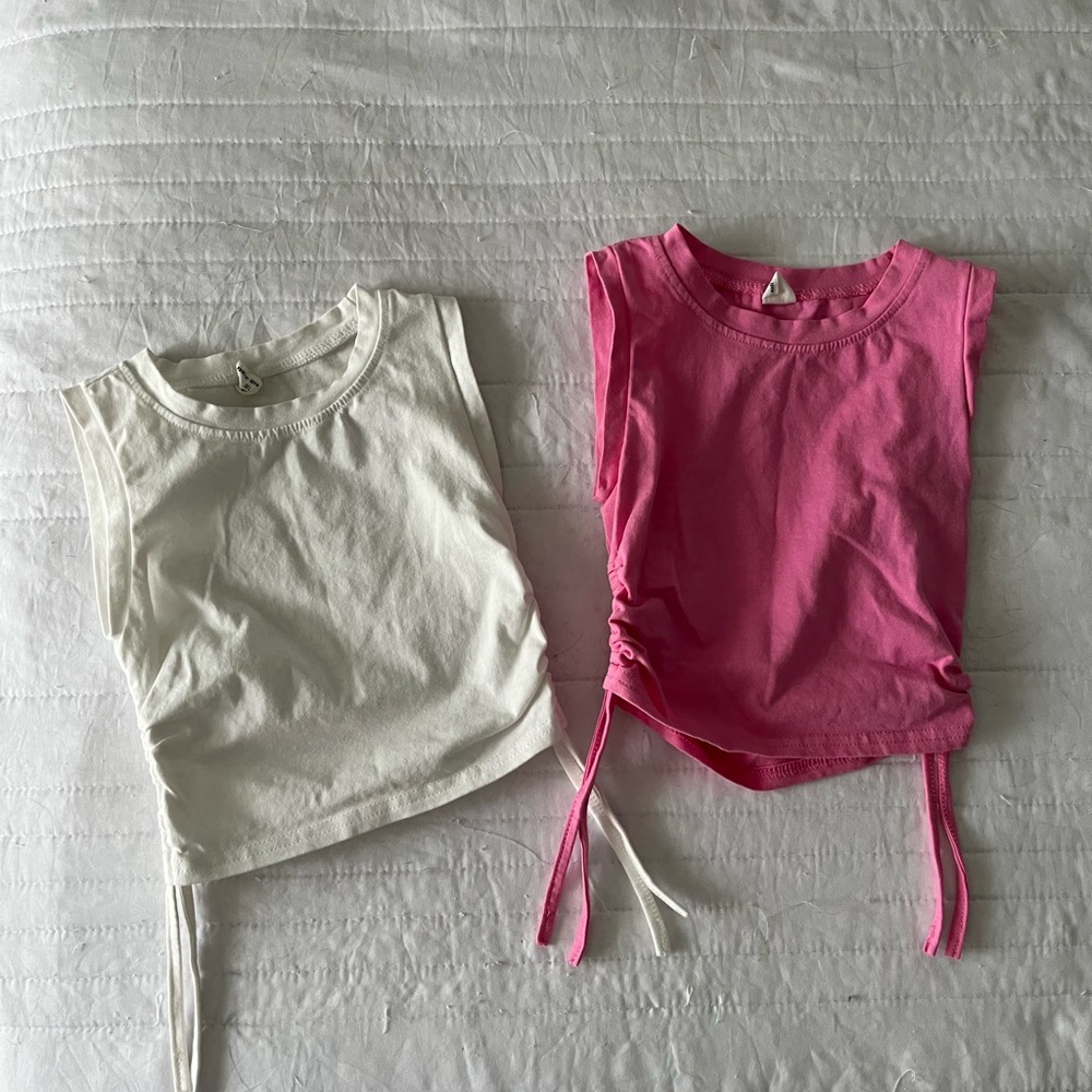 Girls Sleeveless Crop Tops - Pink and White